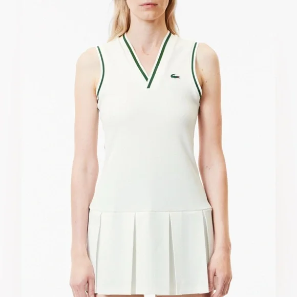 green emerald velvet dress Lacoste Women's Blended Fabric Pleated Sweatshirt Dress, Olive Green/Green,  0 at Amazon Women's Clothing store main image 1